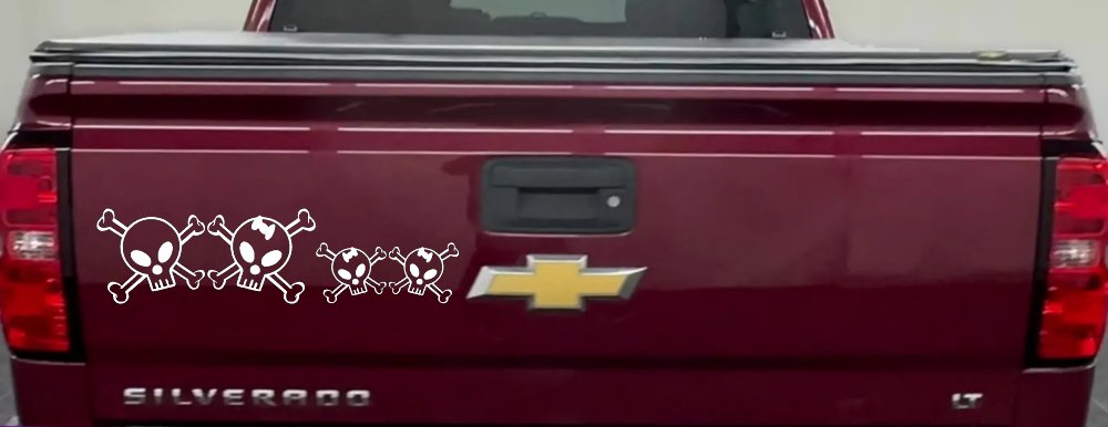 Cute Skull with two Daughters Stick Family Car or Truck Window Decal Sticker (White)