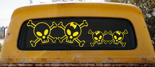 Cute Skull with two Daughters Stick Family Car or Truck Window Decal Sticker (Yellow)