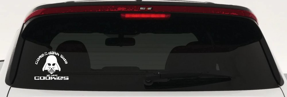 Darth Vader Come To The Dark Side We Have Cookies Funny Car or Truck Window Vinyl Decal Sticker (White)