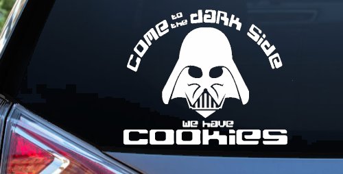 Darth Vader Come To The Dark Side We Have Cookies Funny Car or Truck Window Vinyl Decal Sticker (White)