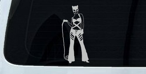 Cat Woman with Whip Car or Truck Window Decal Sticker (Light Gray)