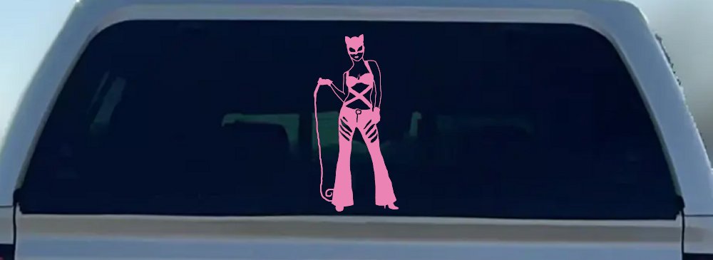 Cat Woman with Whip Car or Truck Window Decal Sticker (Pink)