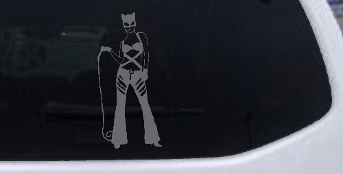 Cat Woman with Whip Car or Truck Window Decal Sticker (Silver)