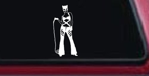 Cat Woman with Whip Car or Truck Window Vinyl Decal Sticker (White)
