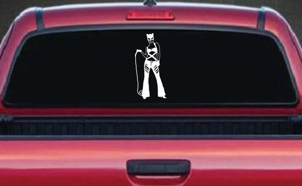 Cat Woman with Whip Car or Truck Window Decal Sticker (White)