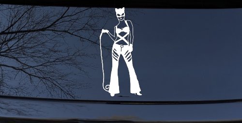 Cat Woman with Whip Car or Truck Window Decal Sticker (White)