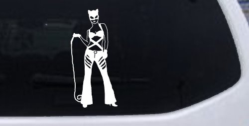 Cat Woman with Whip Car or Truck Window Decal Sticker (White)