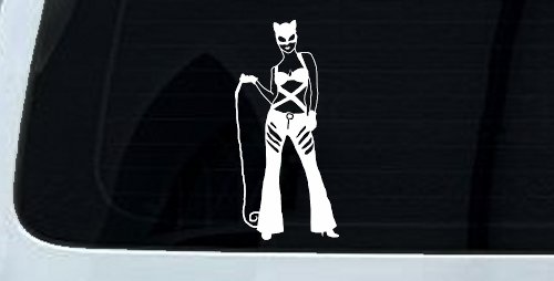 Cat Woman with Whip Car or Truck Window Decal Sticker (White)