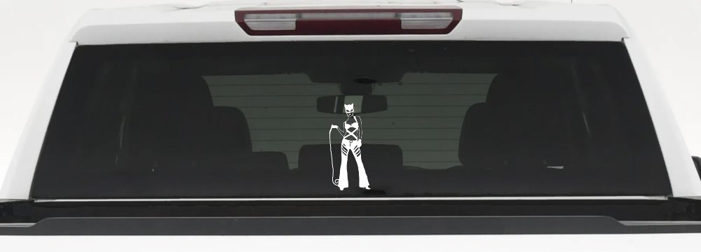 Cat Woman with Whip Car or Truck Window Vinyl Decal Sticker (White)