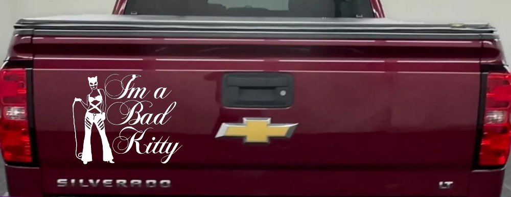 Cat Woman Im a Bad Kitty Car or Truck Window Vinyl Decal Sticker (White)