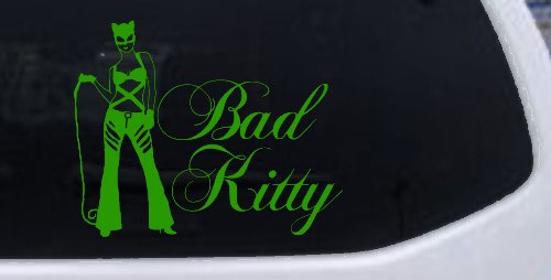 Cat Woman Bad Kitty Car or Truck Window Decal Sticker (Lime)
