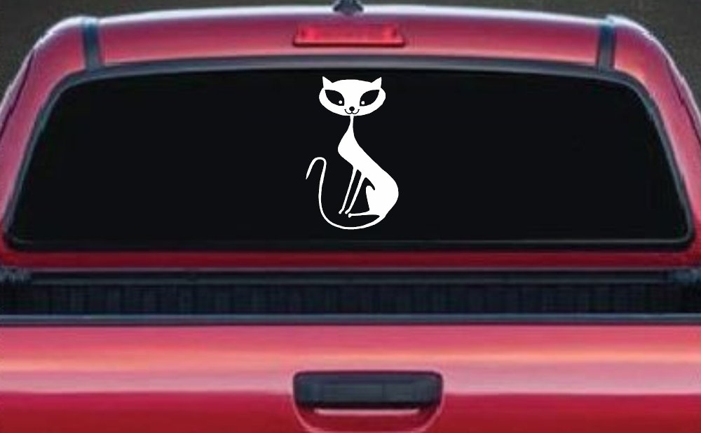 Slim Cat Car or Truck Window Decal Sticker (White)