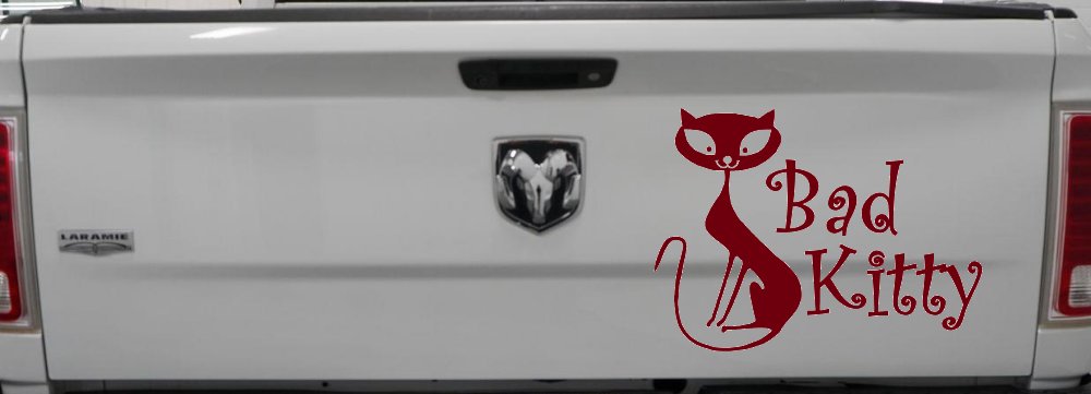 Slim Cat Bad Kitty Car or Truck Window Decal Sticker (Burgundy)