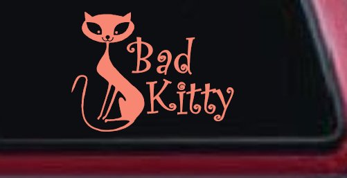 Slim Cat Bad Kitty Car or Truck Window Decal Sticker (Coral)