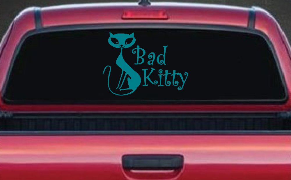 Slim Cat Bad Kitty Car or Truck Window Vinyl Decal Sticker (Turquoise Blue)