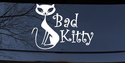 Slim Cat Bad Kitty Car or Truck Window Vinyl Decal Sticker (White)