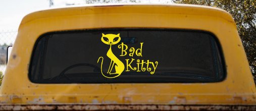 Slim Cat Bad Kitty Car or Truck Window Decal Sticker (Yellow)