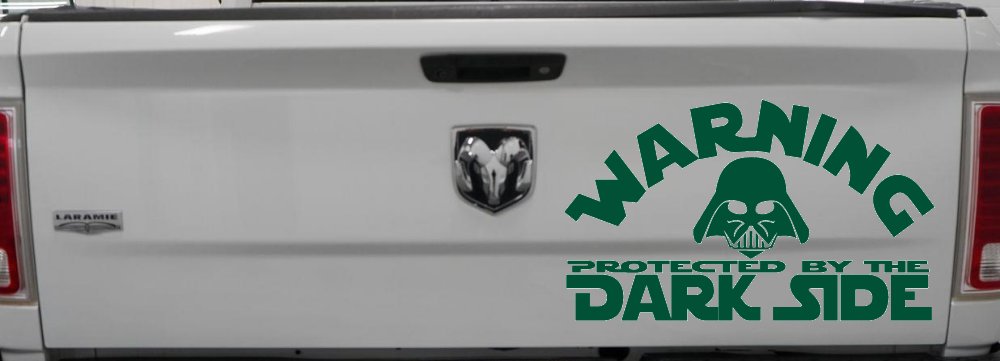 Darth Vader Warning Protected By The Dark Side Funny Car or Truck Window Decal Sticker (Dark Green)