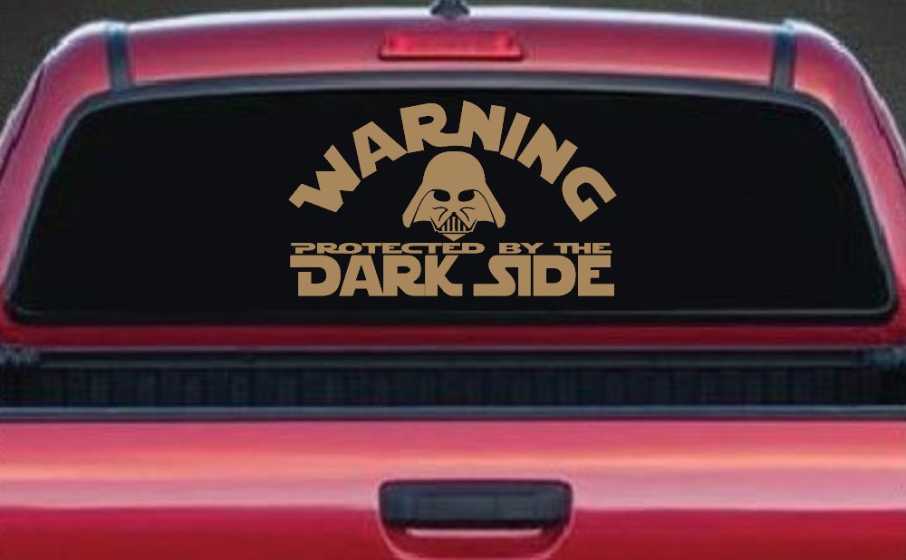 Darth Vader Warning Protected By The Dark Side Funny Car or Truck Window Decal Sticker (Light Brown)