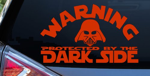 Darth Vader Warning Protected By The Dark Side Funny Car or Truck Window Decal Sticker (Orange Red)