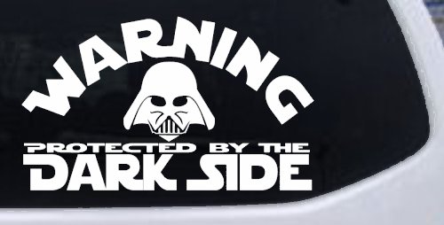 Darth Vader Warning Protected By The Dark Side Funny Car or Truck Window Decal Sticker (White)