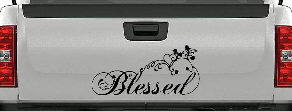 Blessed With Swirls Hearts Christian Car or Truck Window Decal Sticker (Black)
