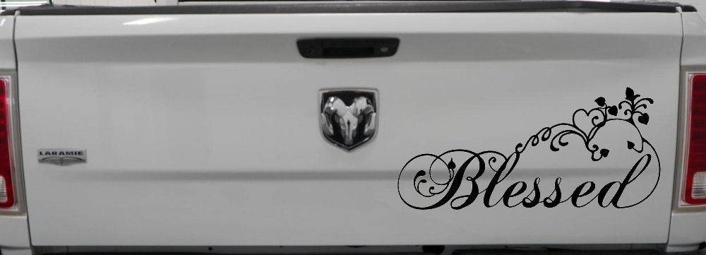 Blessed With Swirls Hearts Christian Car or Truck Window Decal Sticker (Black)
