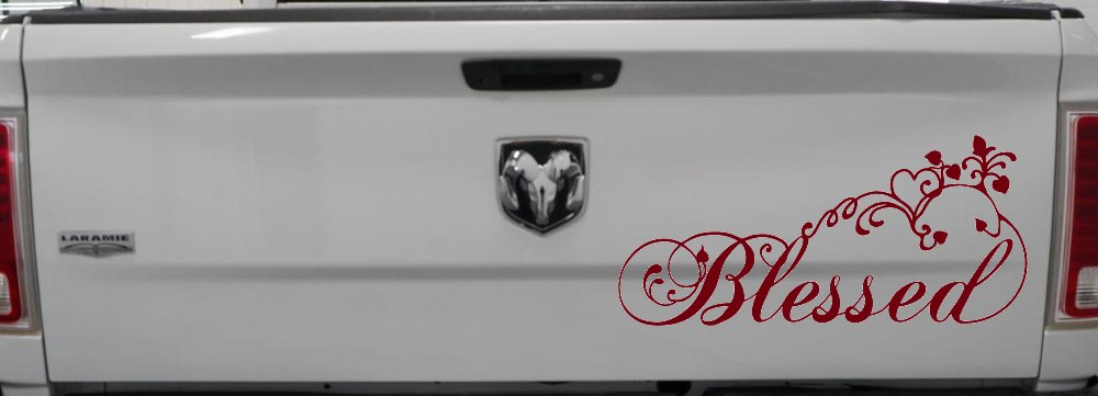 Blessed With Swirls Hearts Christian Car or Truck Window Vinyl Decal Sticker (Burgundy)