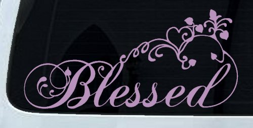 Blessed With Swirls Hearts Christian Car or Truck Window Decal Sticker (Lilac)