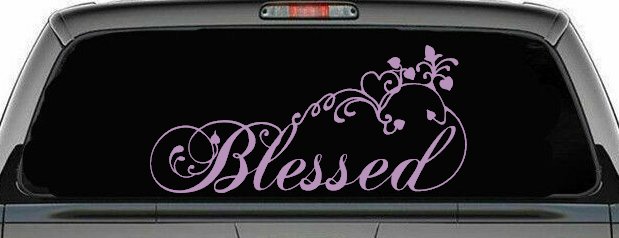 Blessed With Swirls Hearts Christian Car or Truck Window Decal Sticker