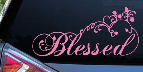 Blessed With Swirls Hearts Christian Car or Truck Window Decal Sticker (Pink)