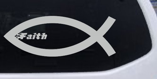Christian Fish Faith Car or Truck Window Vinyl Decal Sticker (Light Gray)