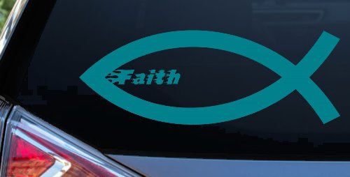 Christian Fish Faith Car or Truck Window Decal Sticker (Turquoise Blue)