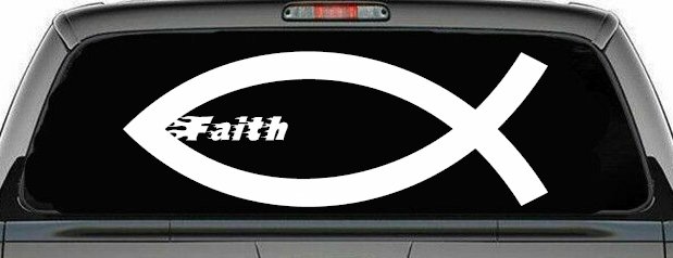 Christian Fish Faith Car or Truck Window Decal Sticker (White)