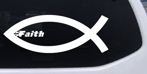 Christian Fish Faith Car or Truck Window Decal Sticker (White)