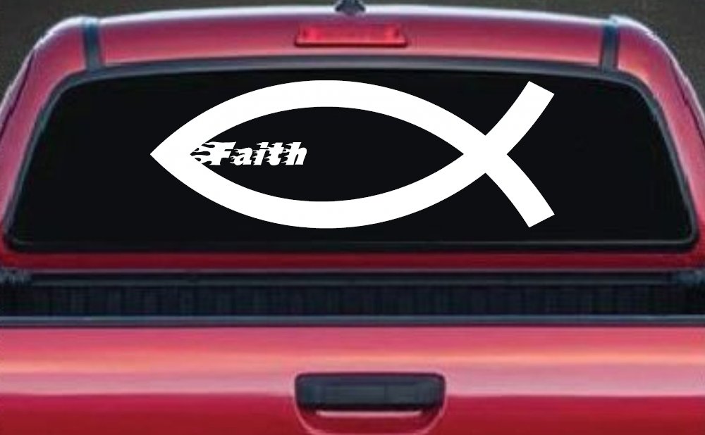 Christian Fish Faith Car or Truck Window Decal Sticker (White)