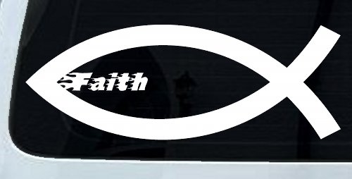 Christian Fish Faith Car or Truck Window Decal Sticker (White)