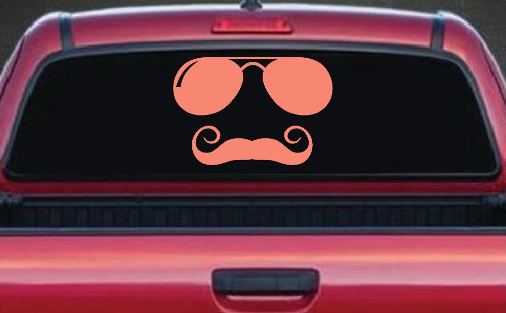 Sunglasses Handlebar Mustache Funny Car or Truck Window Decal Sticker (Coral)