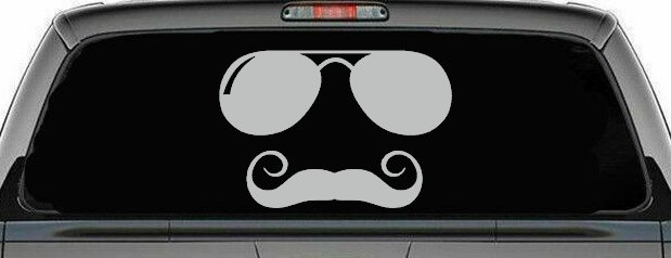 Sunglasses Handlebar Mustache Funny Car or Truck Window Decal Sticker (Light Gray)