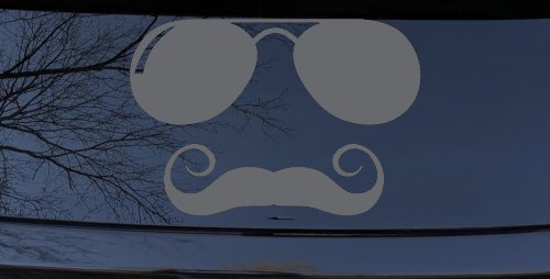 Sunglasses Handlebar Mustache Funny Car or Truck Window Decal Sticker (Silver)