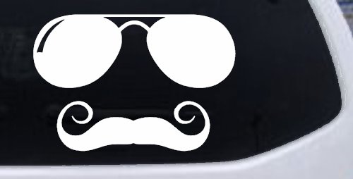 Sunglasses Handlebar Mustache Funny Car or Truck Window Decal Sticker (White)