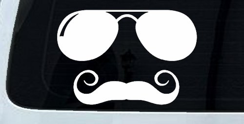 Sunglasses Handlebar Mustache Funny Car or Truck Window Decal Sticker (White)