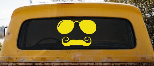 Sunglasses Handlebar Mustache Funny Car or Truck Window Decal Sticker (Yellow)