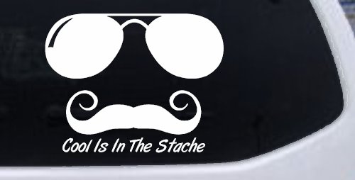 Cool Is In The Stache Mustache Funny Car or Truck Window Vinyl Decal Sticker (White)