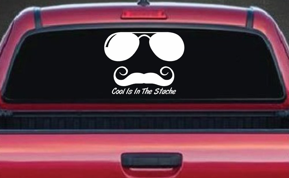 Cool Is In The Stache Mustache Funny Car or Truck Window Vinyl Decal Sticker (White)