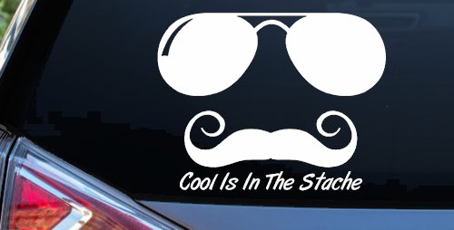 Cool Is In The Stache Mustache Funny Car or Truck Window Decal Sticker (White)