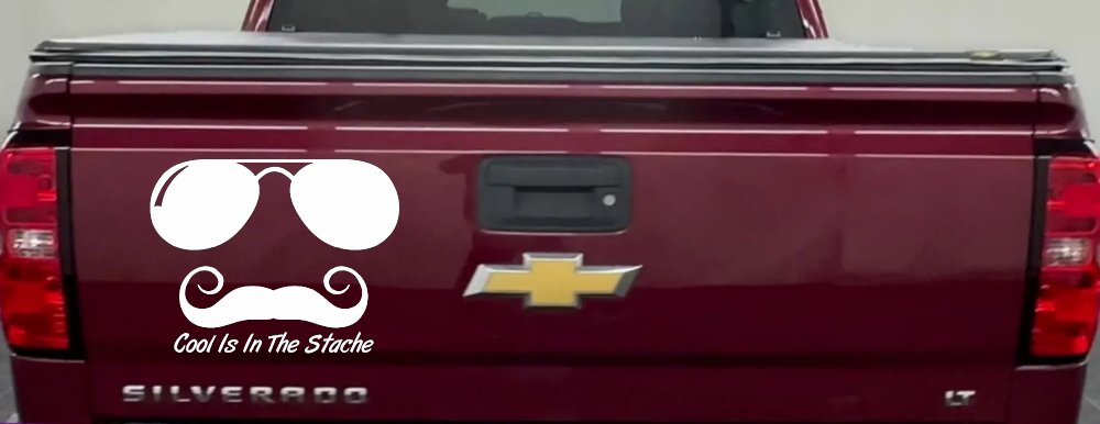 Cool Is In The Stache Mustache Funny Car or Truck Window Decal Sticker (White)