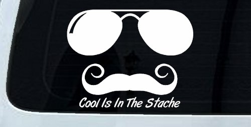 Cool Is In The Stache Mustache Funny Car or Truck Window Decal Sticker (White)