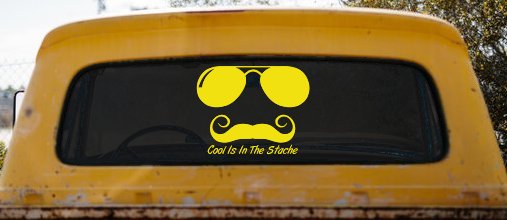 Cool Is In The Stache Mustache Funny Car or Truck Window Decal Sticker (Yellow)