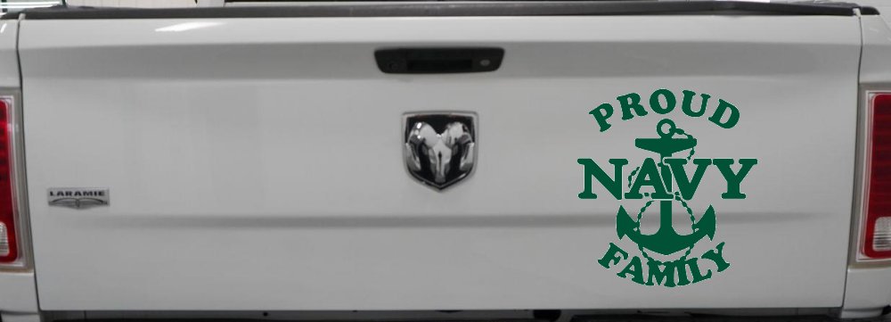 Proud Navy Anchor Family Military Car or Truck Window Decal Sticker (Dark Green)
